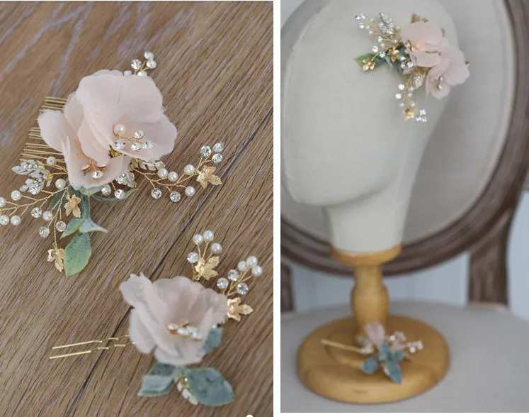  Delicate Pink Flower Bridal Hair Comb Pins Handmade Wedding Headpiece Ornament Women Prom Headwear | Украшения и аксессуары