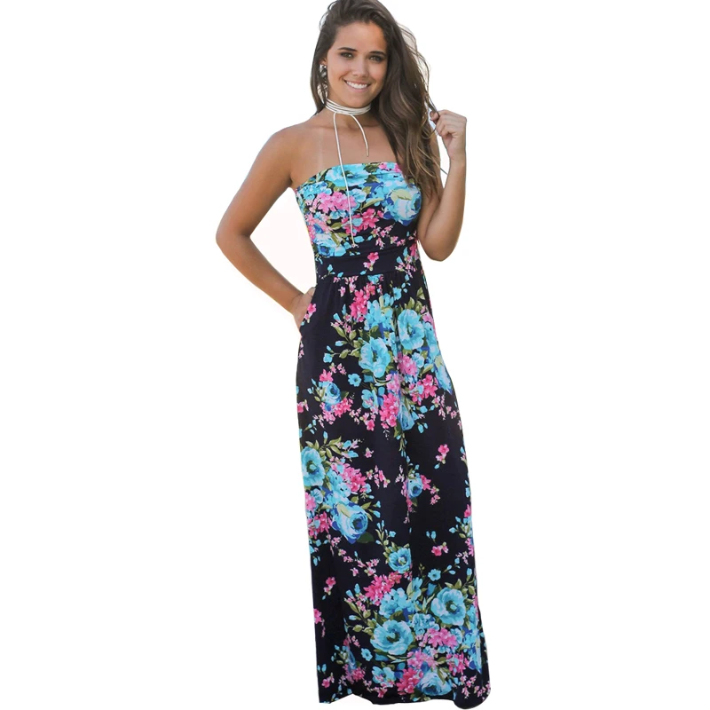 ELSVIOS женское сексуальное платье без бретелек длина до пола цветочный рисунок