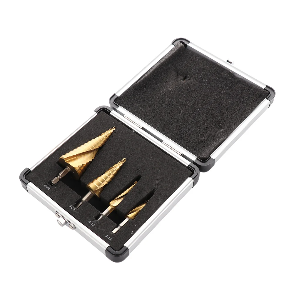

4pcs 3-12/4-12/4-20/4-32mm HSS Spiral Grooved center drill bit solid carbide mini drill accessories Titanium Step Cone Drill Bit