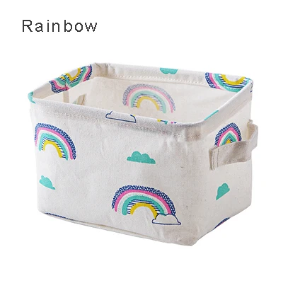 rainbow Storage Basket DIY Office Desktop Organize Folding Linen Toy Storage Box Pastoral Floral Animal Jewelry Makeup Organizer Baskets - Цвет: rainbow