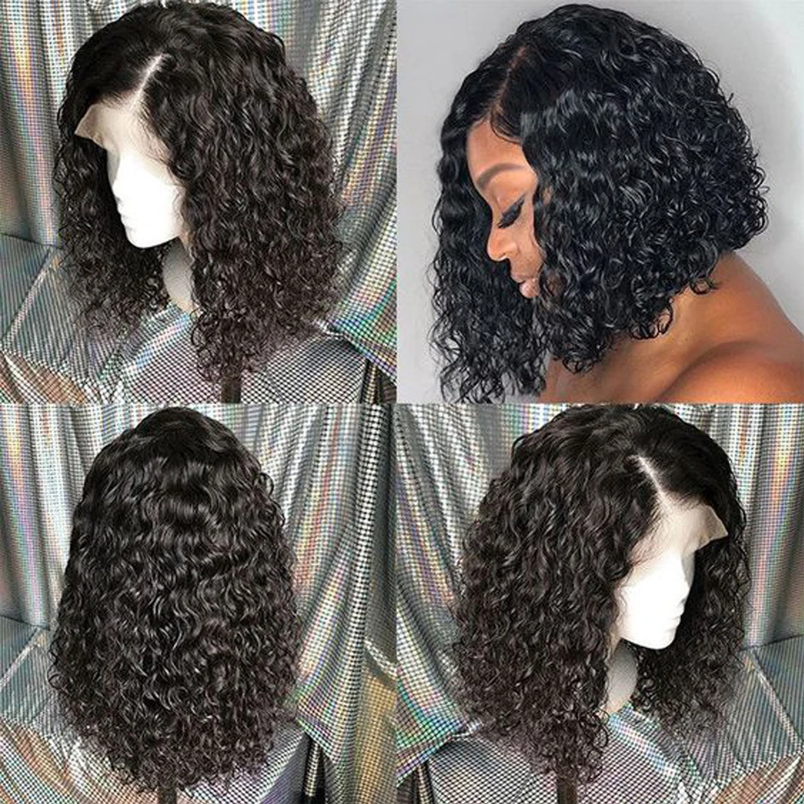 Перуанские вьющиеся парик Волосы remy короткие парики из человеческих волос 150% Плотность 13X6 Синтетические волосы на кружеве парики Wonder girl