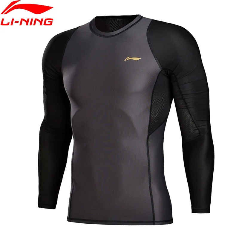 Li-Ning мужские футболки для тренировок с длинным рукавом, облегающие, с подкладкой из полиэстера и спандекса, спортивные футболки, топы AUDM089 MTL972