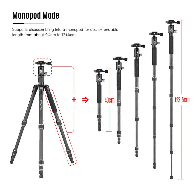 Kingjoy G22C+G00 Portable Travel Camera Tripod Monopod With 360 Degree Ball Head 5-Section For Canon Sony Nikon Dslr Ildc Came |