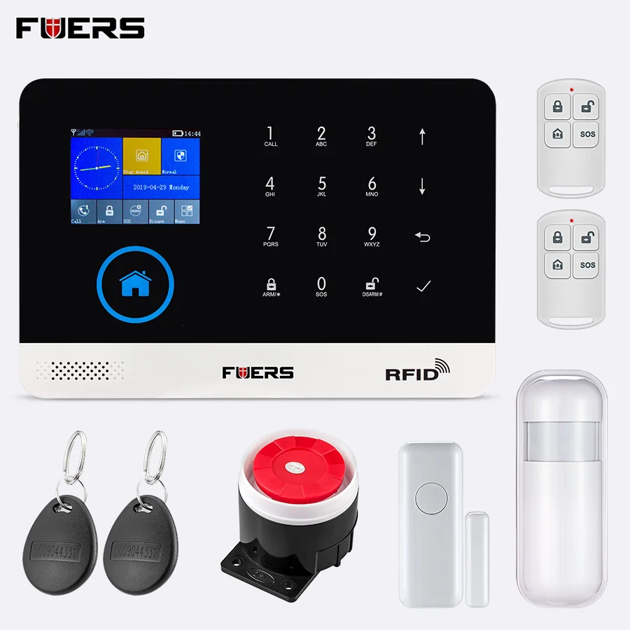 FUERS PG103 WiFi GSM Беспроводная охранная умная домашняя система охранной сигнализации RFID противоугонная система Поддержка 9 языковых приложений управления - Цвет: Kit 2