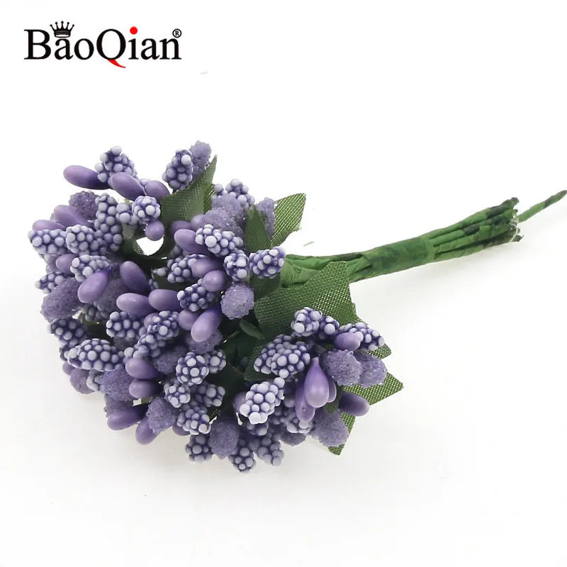 Purple 12 шт/лот тутового вечерние искусственный цветок проволока стебель/Свадьба тычинки и листья DIY ВЕНОК Свадебная коробка искусственный цветок для декорирования - Цвет: Purple