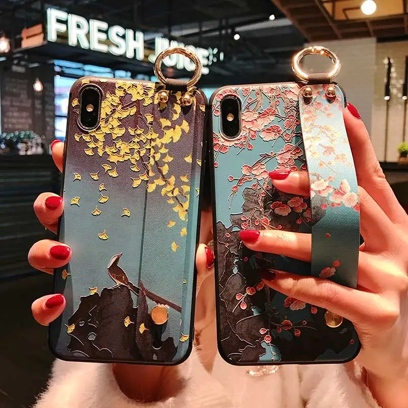 Boucho Phone Cases For iPhone 11 12 Pro Max XS Case 6 6S 7 8 Plus X XR Matte Soft Silicone Wrist Strap Back Cover | Мобильные