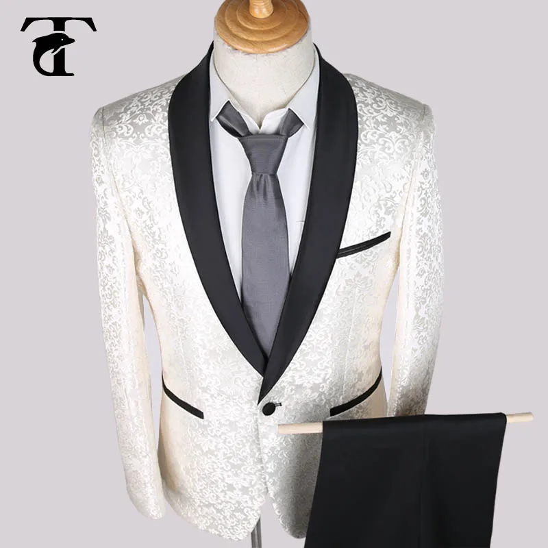 Toturn 2017 Новый костюм мужские белые черные свадебные костюмы блейзер с принтом