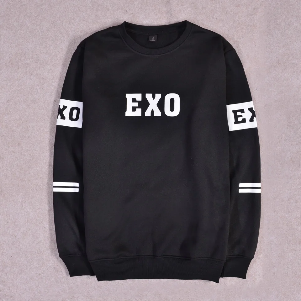 Новинка, женская кофта с капюшоном Толстовка Suho Sehun Luhan, черная Осенняя Женская Толстовка без шапочки в Корейском стиле