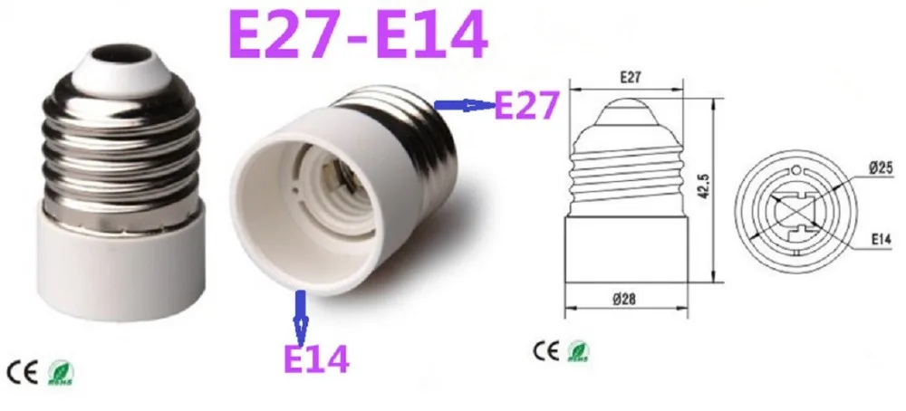 

50pcs E27 to E14 LED Socket adapter lamp base E27-E14 Converter Extender bulb base lamp holder Free Shipping With Tracking No.