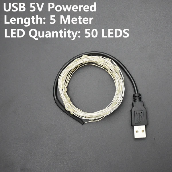 USB 5V-5M 1-10 м Медный Серебряный провод светодиодный гирлянды водонепроницаемый праздничное освещение для сказочной рождественской елки Свадебная вечеринка украшение дома - Испускаемый цвет: USB 5V-5M