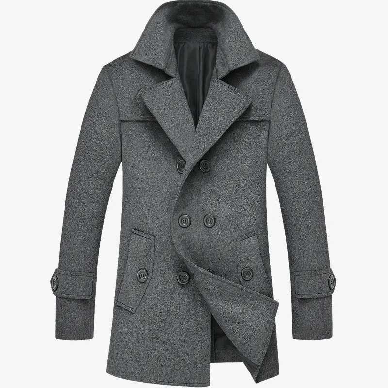 grey Пальто для мужчин Горячая Мода Тренч мужская куртка умный Повседневный тонкий двубортный Теплый длинный мужской Тренч мужская куртка casaco masculino - Цвет: grey