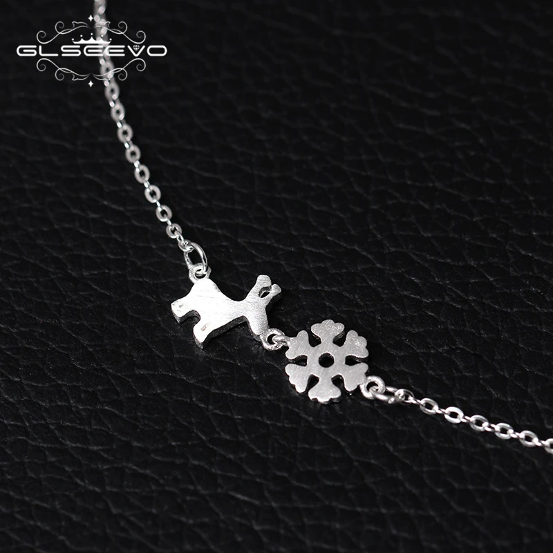 GLSEEVO Real 925 Sterling Silver Snowflakes And Deer Adjustable Charms Bracelet Gift For Girl Daughter Pulseira Feminina GB0006 | Украшения