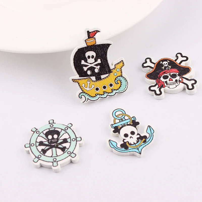 50Pcs Multicolor Pirate Botones Knopf 2 Holes DIY Random Wooden Buttons Sewing Scrapbooking Accessories 26*21mm | Дом и сад