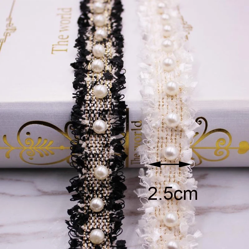 5 ярдов жемчужина бисером вышитая кружевная отделка хлопок кисточкой Кружева