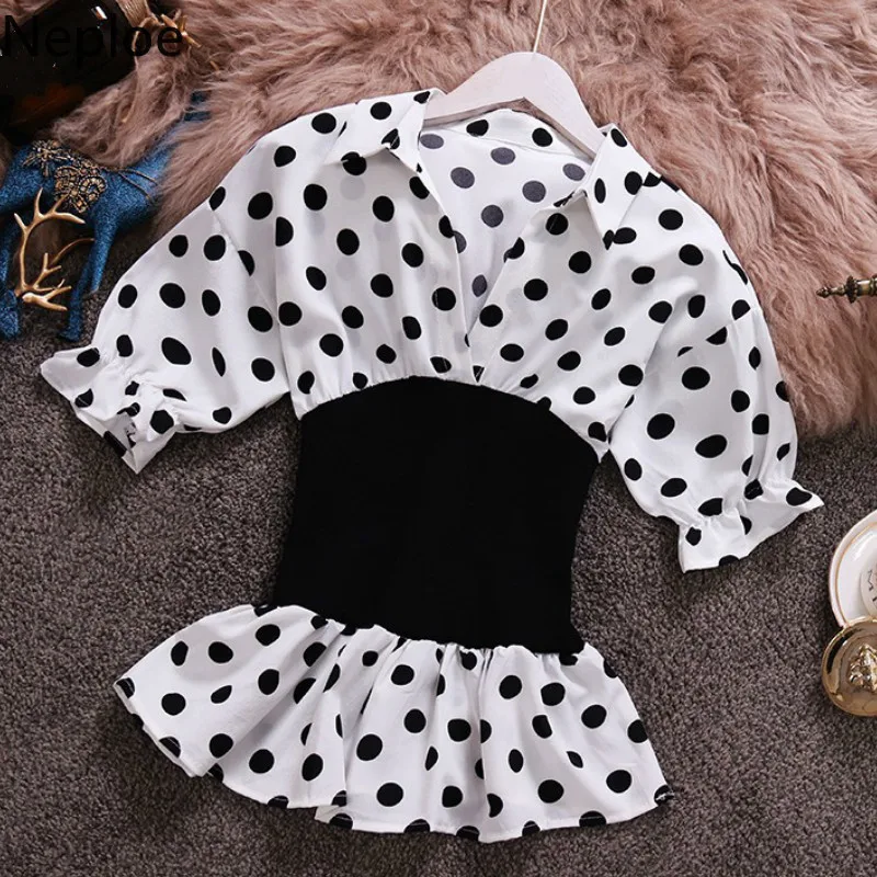 Neploe Chiffon Women Blouse Summer 2019 New V-Neck Puff Sleeve Blusa Fashion Slim Waist Ladies Tops 44599 |