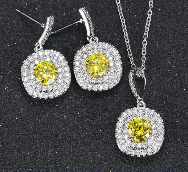 

SINZRY Wholesale Glittering Cut Cubic Zirconia Stone CZ Square Luxury Pendant Necklace Earring Jewelry set Fashion Jewellery
