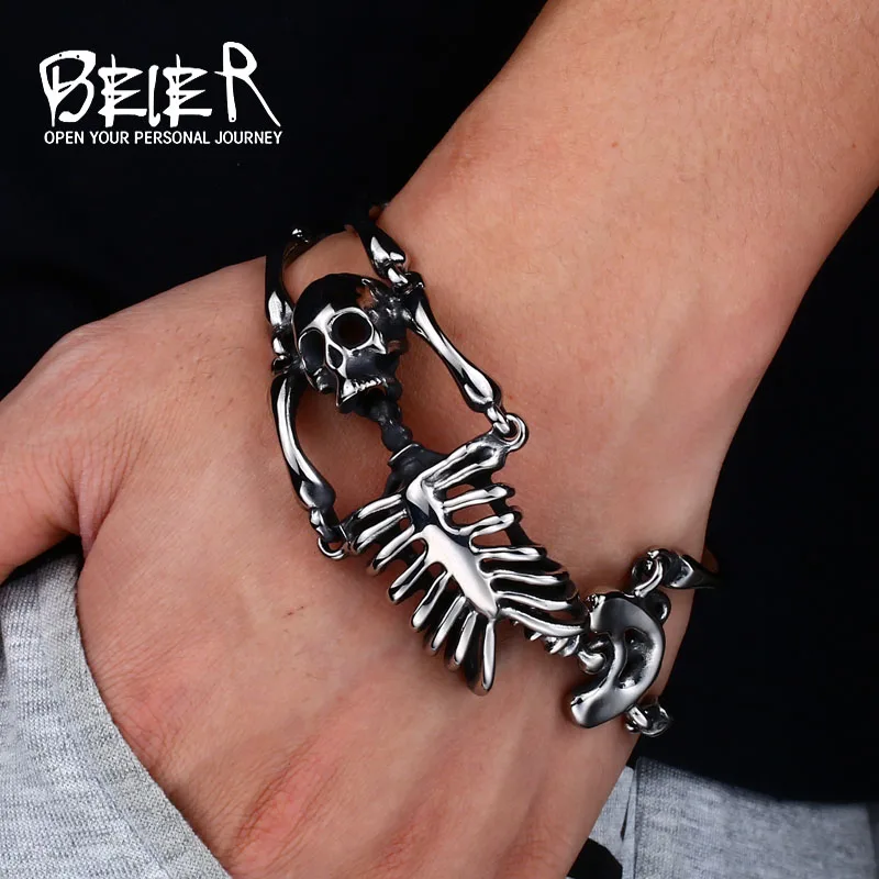 

BEIER New Cool Punk Skull Bracelet For Man 316 Stainless Steel Man's High Quality Jewelry BC8-047