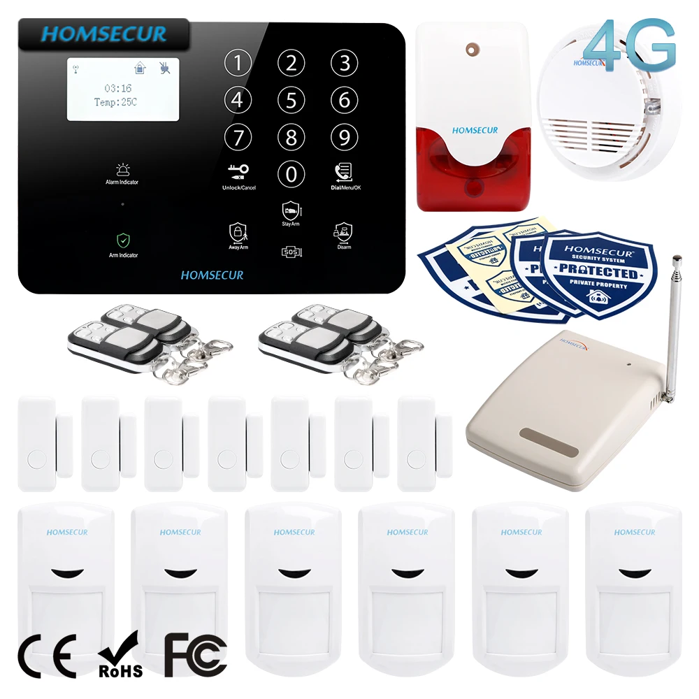 HOMSECUR GA01 4G B беспроводной 4G/GSM LCD домашняя система охранной сигнализации с
