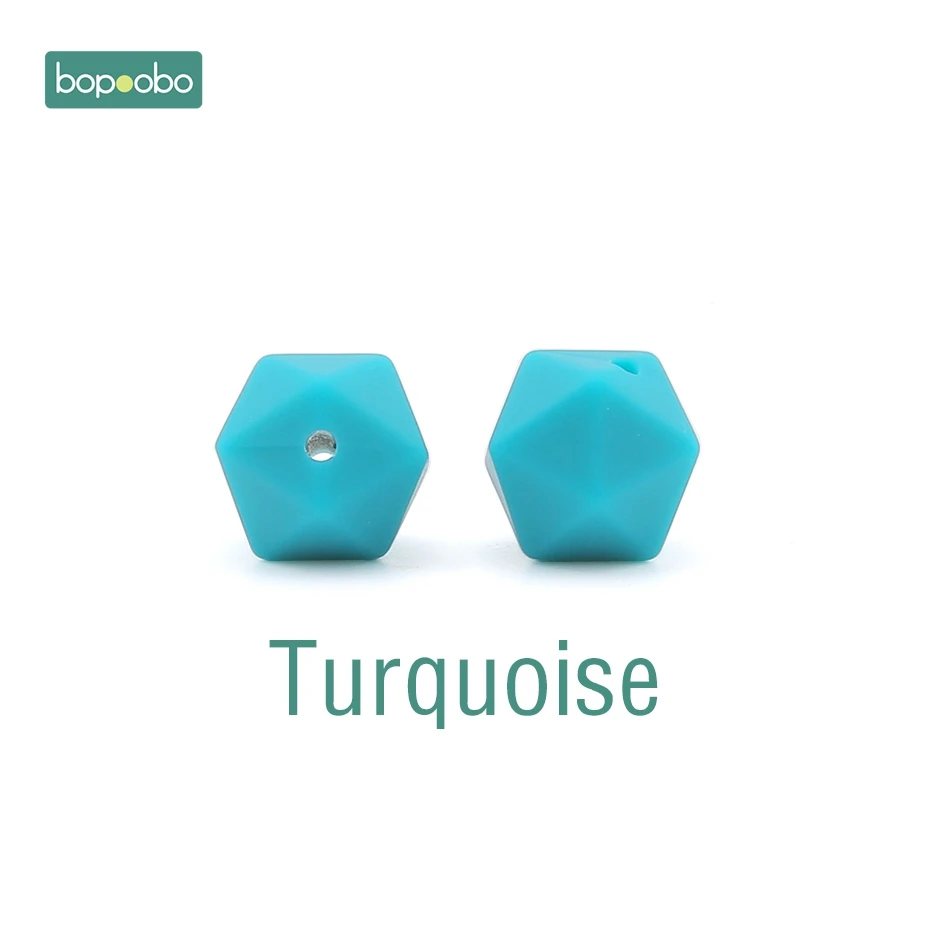 Turquoise Bopoobo 10 шт. 14 мм шестигранные силиконовые бусины детский Прорезыватель экологичный BPA Бесплатно Детские Прорезыватели для прорезывания зубов, цепочки, бусины для малышей - Цвет: Turquoise