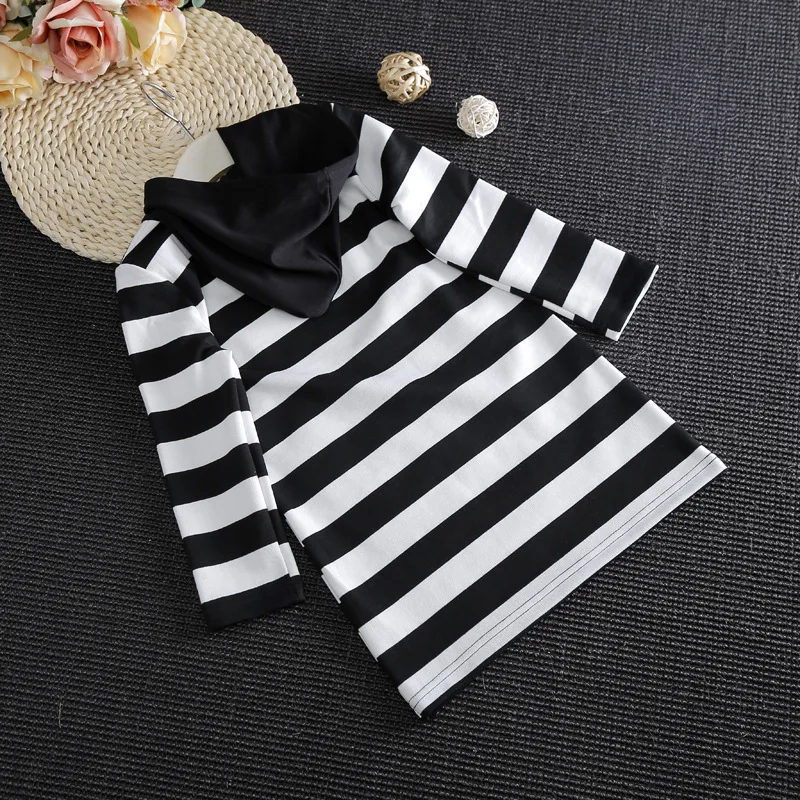 Платья для девочек детская одежда Весенняя повседневная черно-белое Полосатое
