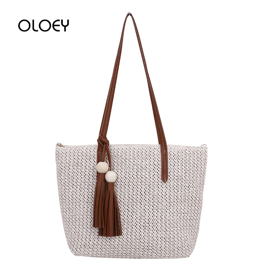 Женская Пляжная Сумка Bolso Mujer большая соломенная сумка на плечо с кисточками