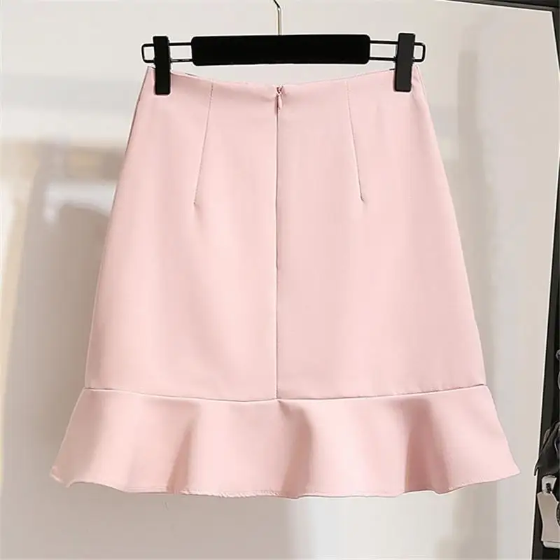 

2019 Spring Autumn Womens V-necked Ruffled Blouse Shirt+High Waist Mini Skirt 2 Pieces Ladies Chic Elegant Skirts Set Outfit R08