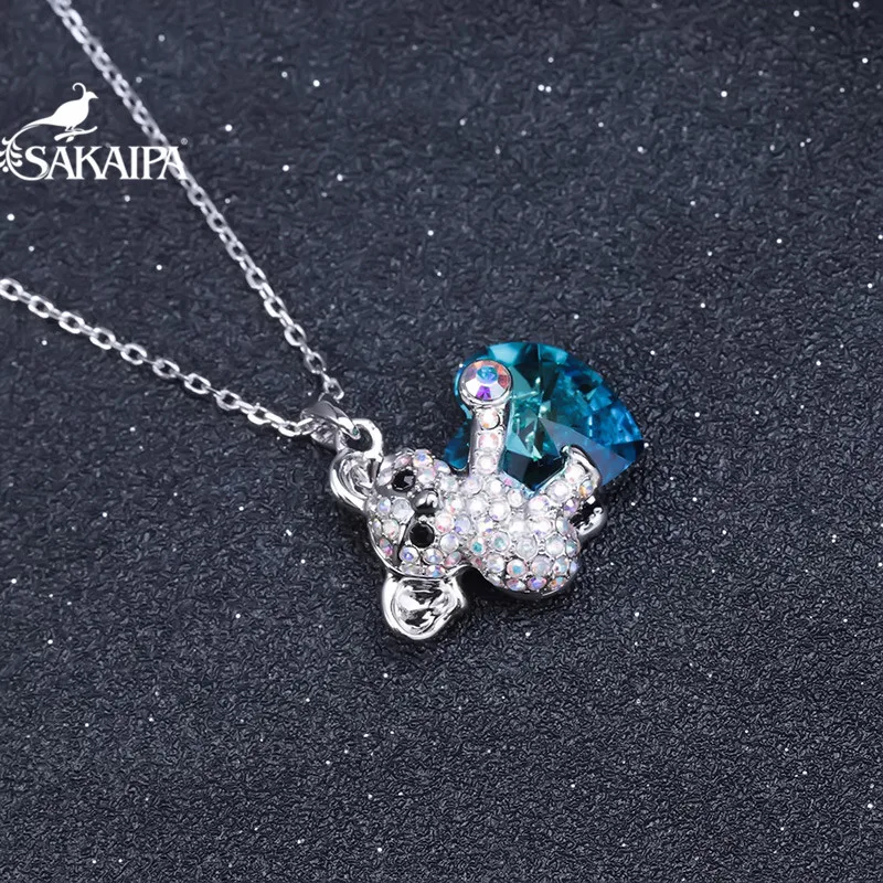 В форме коалы синий кристалл от Swarovski цепочки и ожерелья подвеска ожерелье Модные