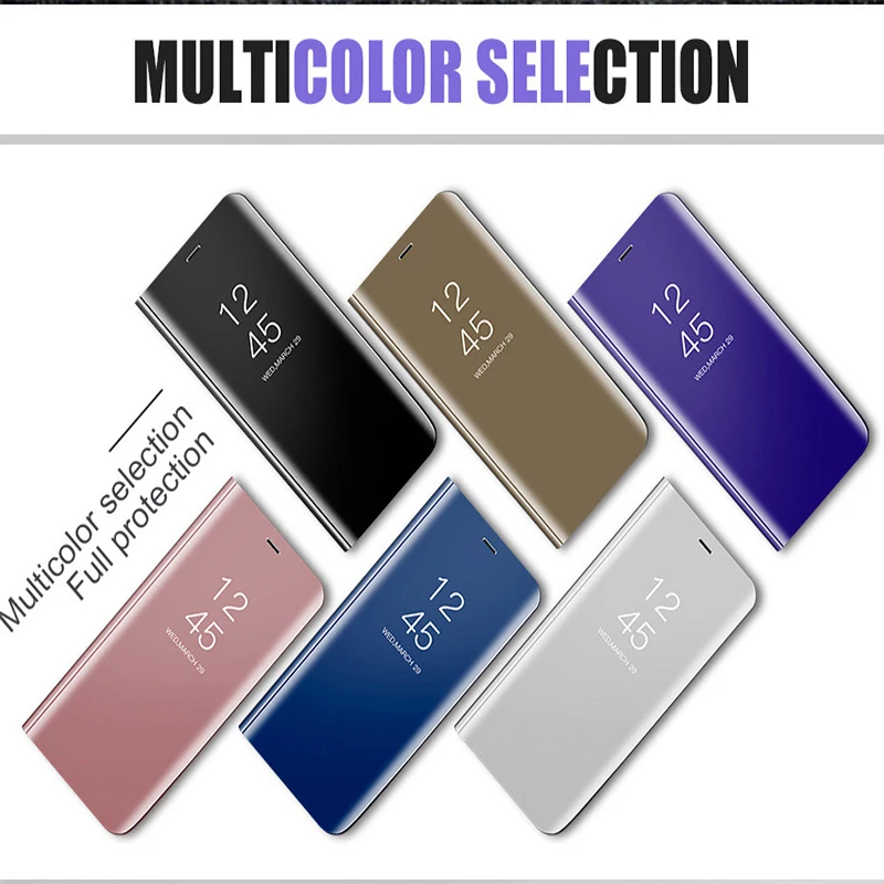 Shockproof 360 Full Protective Plating Ultra Thin Clear View Mirror Stand Hard Cover for Samsung Galaxy A8 Plus 2018 Filp Case |