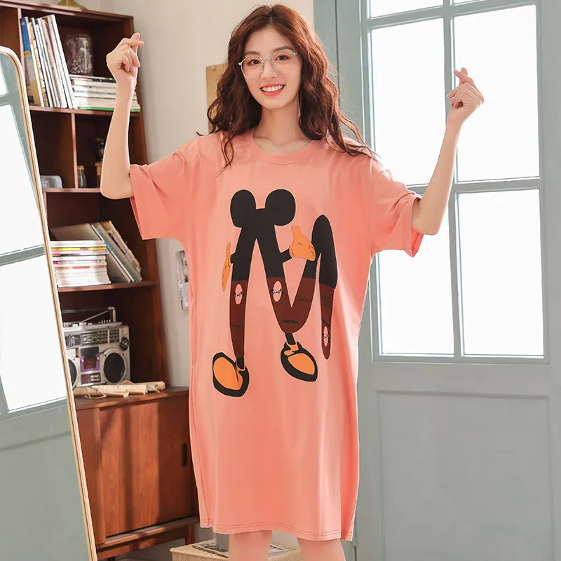 nightgowns women Ночные рубашки женские хлопковые летние с коротким рукавом пижамы женские хлопковые сексуальные Мультяшные дамские ночные рубашки размера плюс ночное белье 3XL - Цвет: nightgowns women