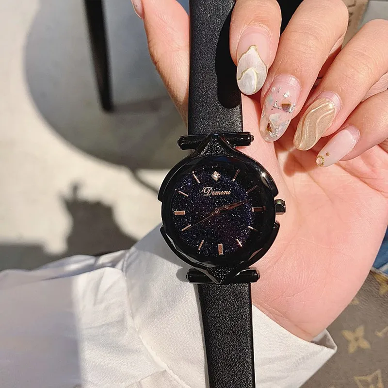 Super Cool Black Women Watches Fashion Ladies Rose Gold Dress Watch Woman Causal Starry Face horloges vrouwen | Наручные часы