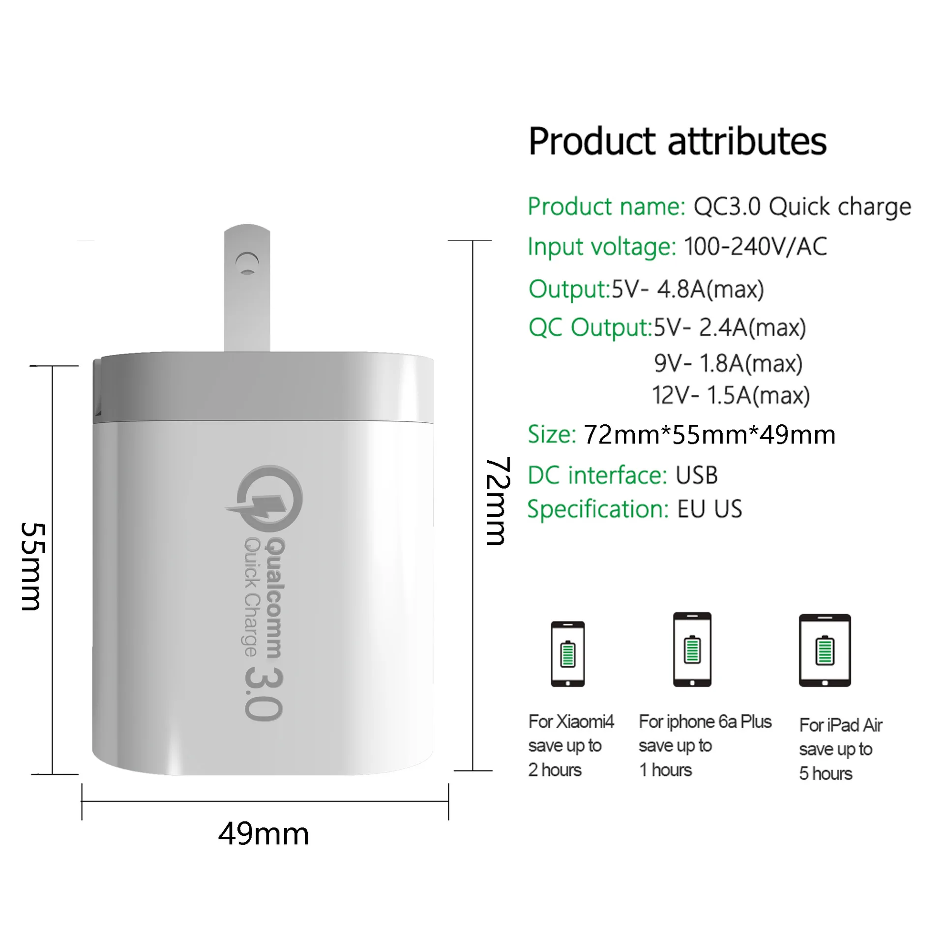 Взрывчатое зарядное устройство QC3.0 5 В/9 В/12 В быстрая зарядка 3 порта USB мобильное 4