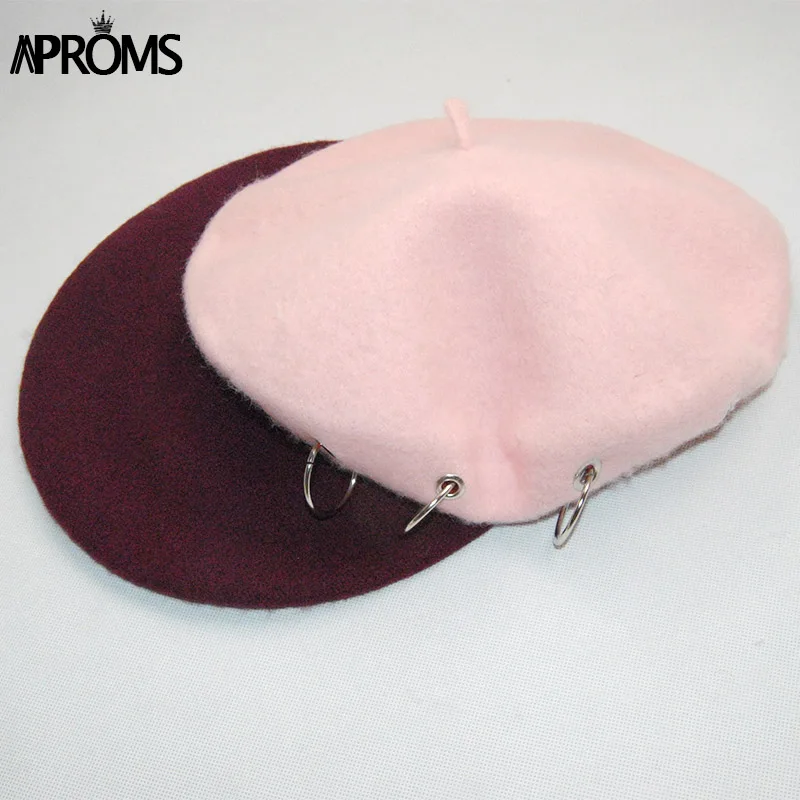 Aproms Розовый шерстяной металлический обруч берет Кепка женская элегантная 90s мечта осень зима Женская Повседневная французская шляпа берет эффектный аксессуар