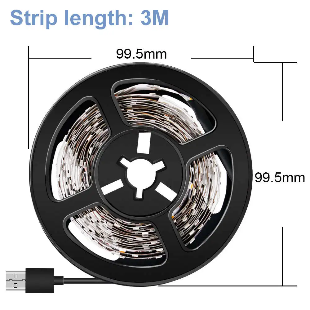 3m 180leds Светодиодная лента USB, светодиодный светильник для телевизора, беспроводная Ночная лампа, Светодиодная лента с подсветкой, светильник для кухонного шкафа, лента 5 В, лампа для шкафа, 50 см, 1 м, 2 м, 3 м, 4 м, 5 м - Испускаемый цвет: 3m 180leds