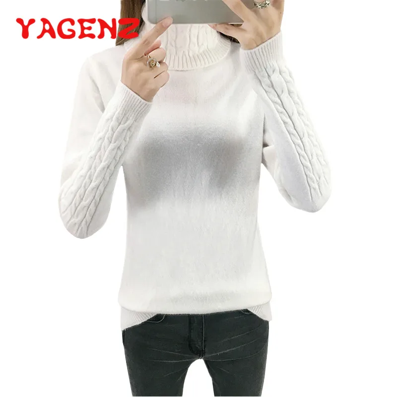YAGENZ Autumn Winter Knit Sweater Women Loose Twist pullover Warm Turtleneck Female Long sleeve Slim Bottoming Shirt 217 | Женская