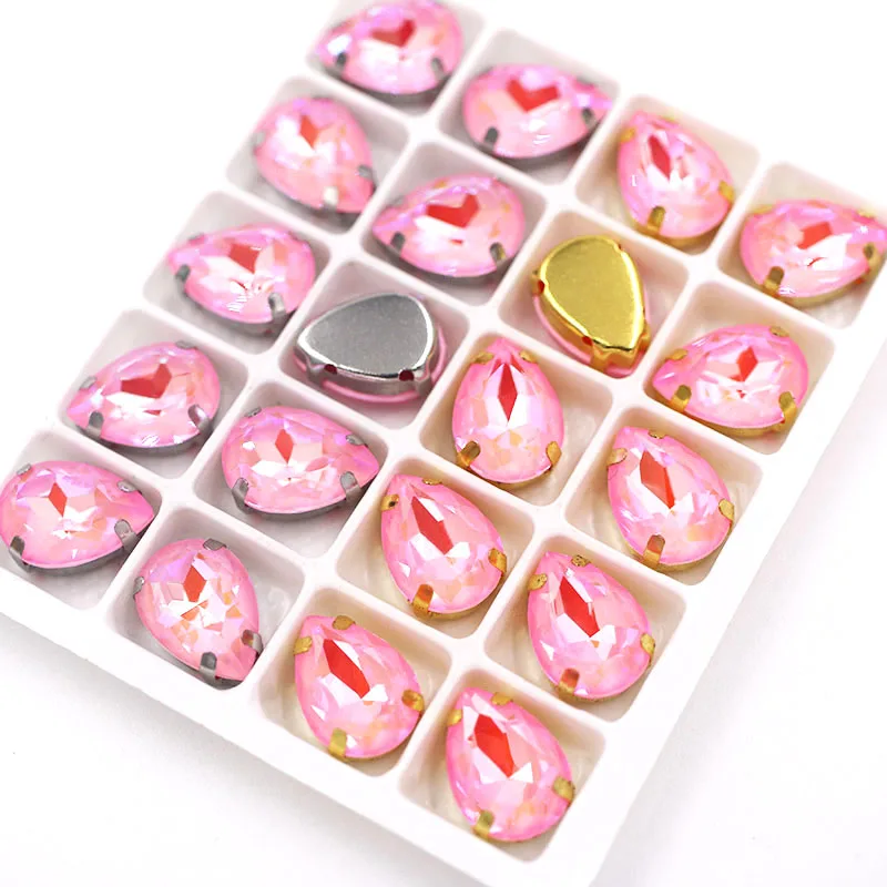 

New Teardrop shape Light rose Mocha fluorescence Glass Crystal sewing claws flatback rhinestones for clothing/hair clip/brooch