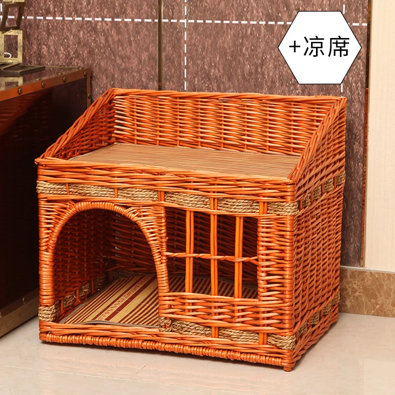 2 with cooling mat Ручная работа, домик для кошек, летний, для питомцев, для кошек, ротанга, вилла, дом, прочная, для питомцев, спальная кровать, дышащая, для кошек, питомник, Прямая поставка - Цвет: 2 with cooling mat