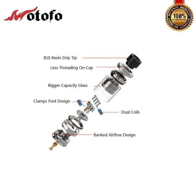 Оригинальный Wotofo Bravo RTA 25 мм бак восстановление капель Vape 510 нить испаритель 810 мл/6