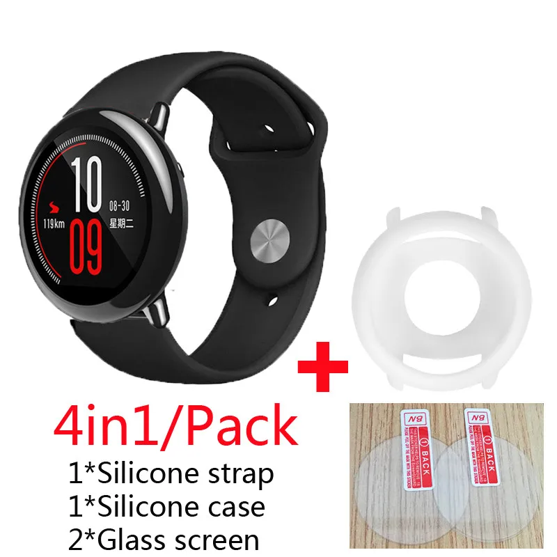 07 4в1 Huami Amazfit Pace ремешок силиконовый спортивный ремешок на запястье часы браслет+ Силиконовый водонепроницаемый корпус для камеры+ стеклянный протектор экрана - Цвет: 07