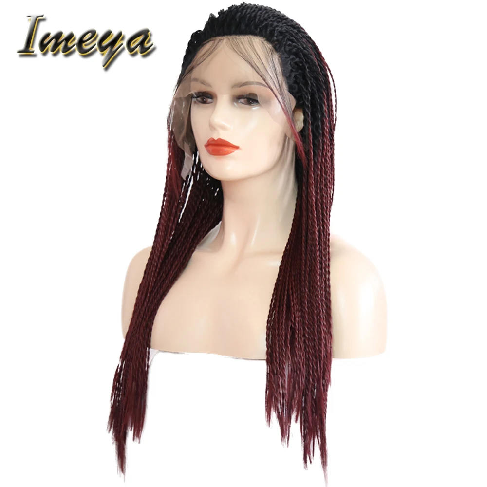 Imeya синтетические кружевные фронтальные парики с оплеткой Красного цвета 24 дюйма