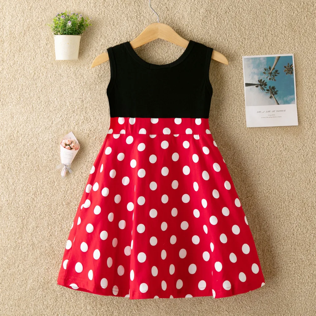 Children's Dress 2019 Fashion Toddler Baby Kids Girls casual Sleeveless Patchwork Dot Print Bow Princess 6.18 | Детская одежда и