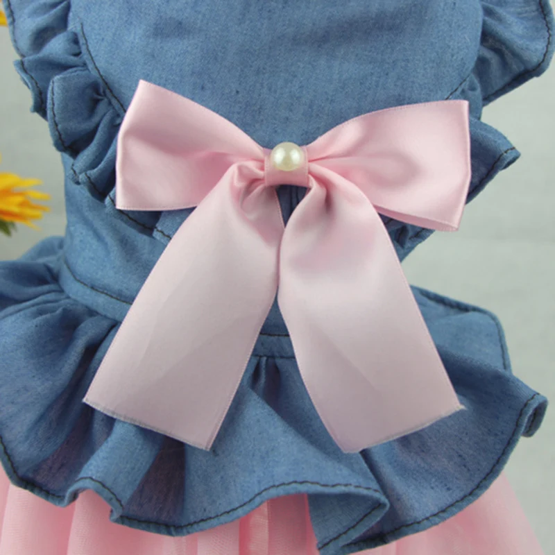 Denim Puppy Cat Dress Summer Girl Dog Clothes Dresses for Small Dogs Cats Shih Tzu Maltese Clothing Kedi Skirt Pets Costume | Дом и сад