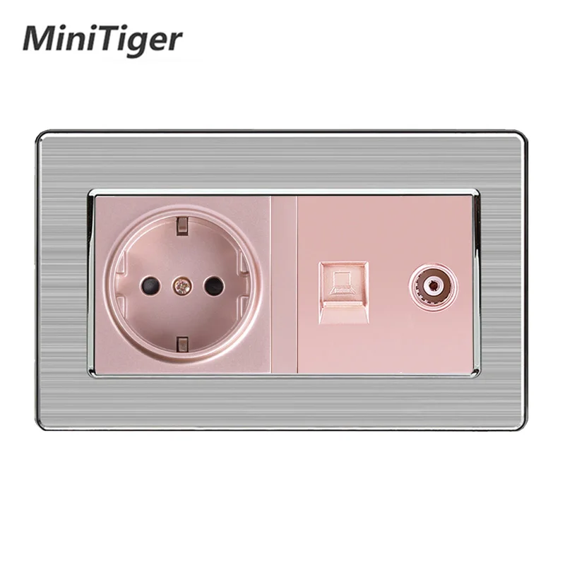 Minitiger настенная розетка стандарта ЕС + женский ТВ разъем с интернет компьютером