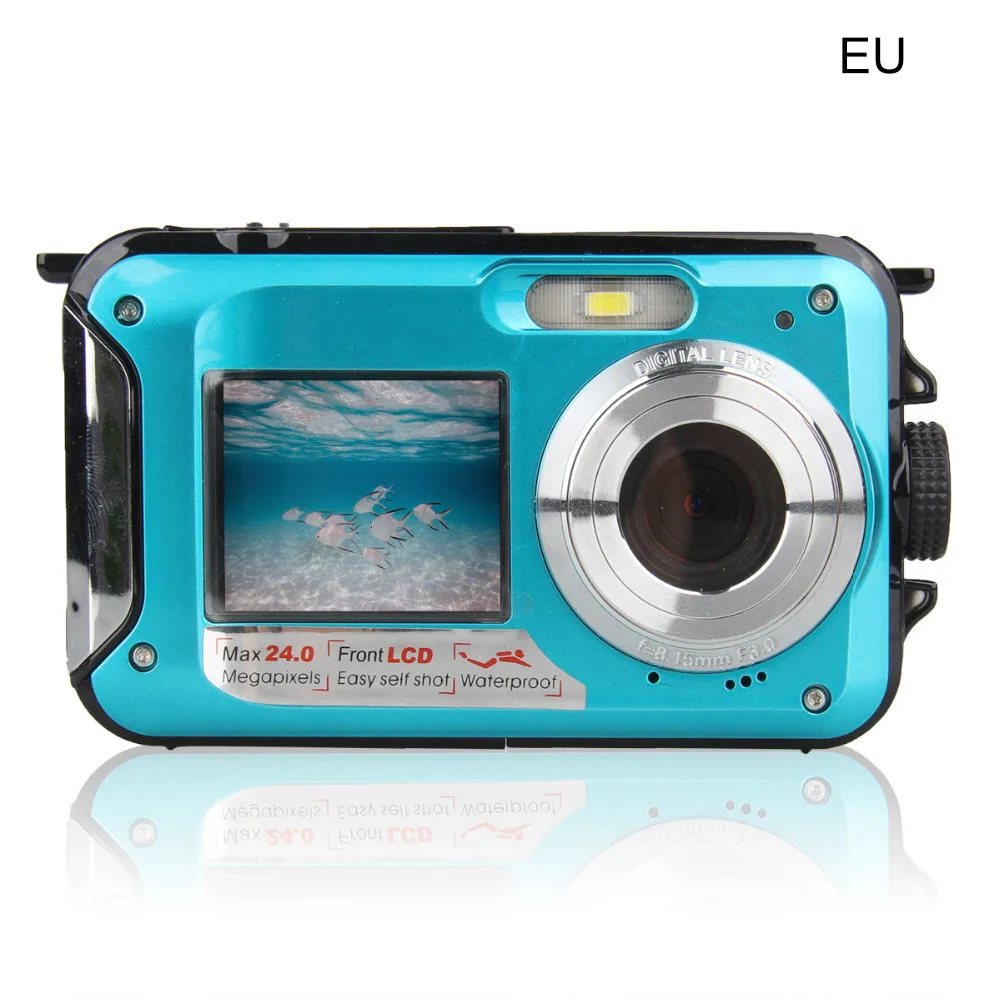 Blue Новая водонепроницаемая цифровая камера 24MP MAX 1080P с двойным экраном 16X цифровой зум видеокамера HD подводная камера - Цвет: Blue