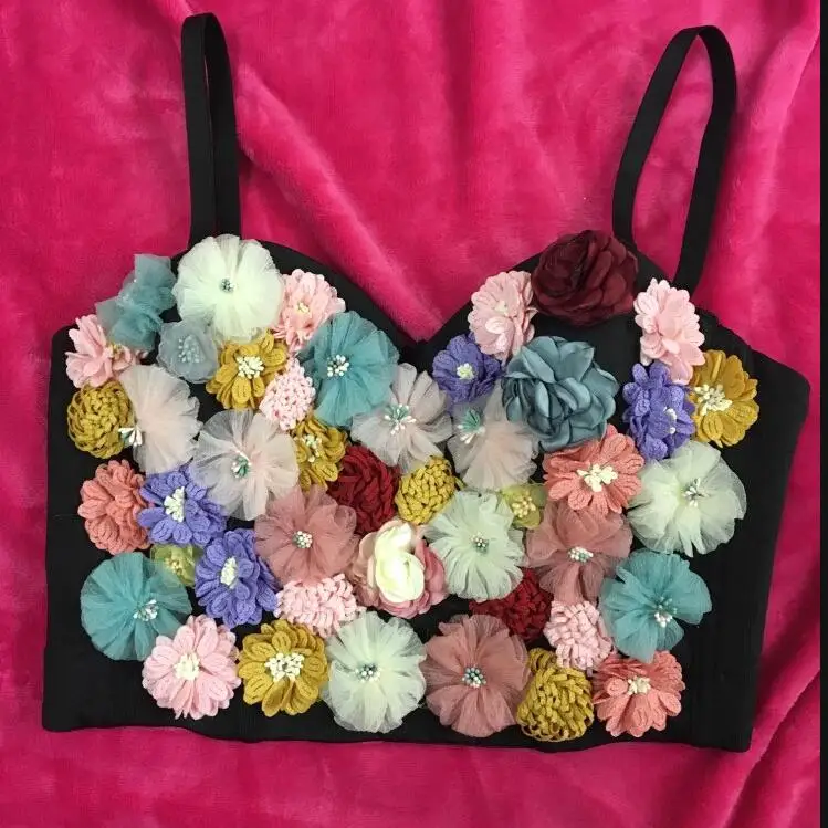 Summer 2020 Fashion New Flower Patchwork Sexy Women Vest Sleeveless Hit Colors Strapless Crop Top