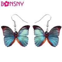bonsny acrylic grey blue butterfly insect earrings big dangle drop novelty jewelry for women girls ladies teens gift bijoux bulk