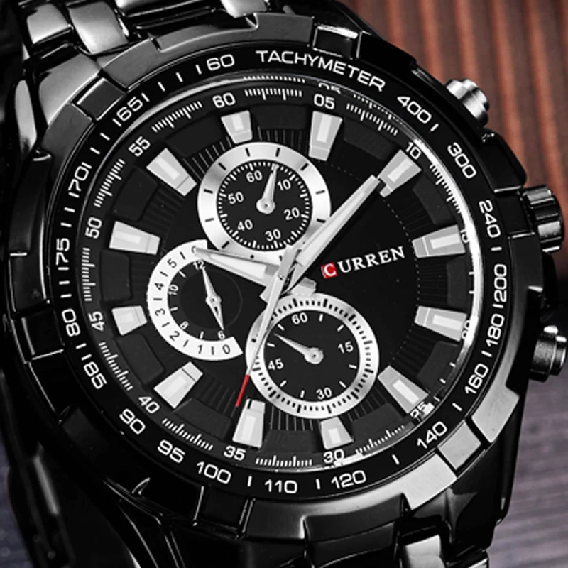 2019 роскошные черные кварцевые часы Curren из нержавеющей стали мужские