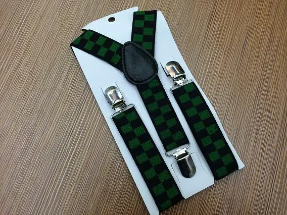 Mantieqingway/брендовые Детские праздничные костюмы Детские эластичные сетчатые подтяжки в клетку, 3 зажима, Детские подтяжки для мальчиков, подтяжки с поясом - Цвет: green plaid