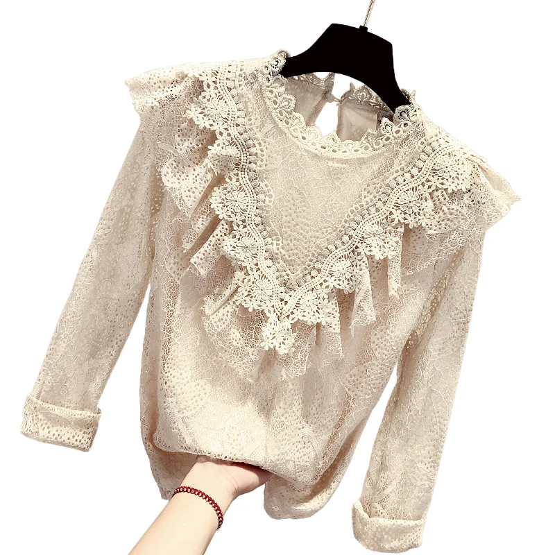 

2019 summer new ruffles women blouse and shirts see through sexy elegant lady white shirts outwear coat tops