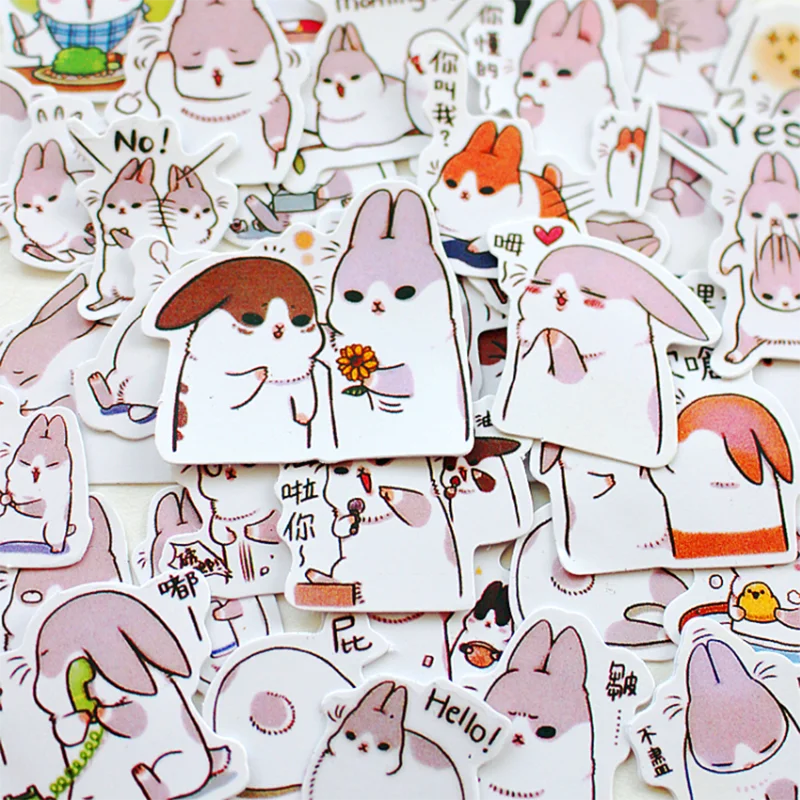 

40pcs Cute Cartoon Rabbit Paper Stickers Kawaii Stationery DIY Scrapbooking Journal Stickers Decorations Label Sealing Stickers