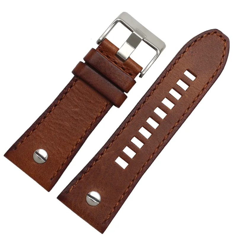 Brown silver buckle Ремешок для часов 28 мм браслет из натуральной кожи дизельный ремешок для наручных часов для DZ7193 DZ7214 DZ7311 DZ7312 DZ7313 ремешок для часов - Цвет ремешка: Brown silver buckle